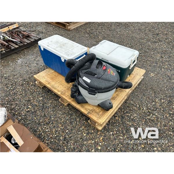 6.5 HP SHOP VAC, LOAD STRAPS, (2) COOLERS