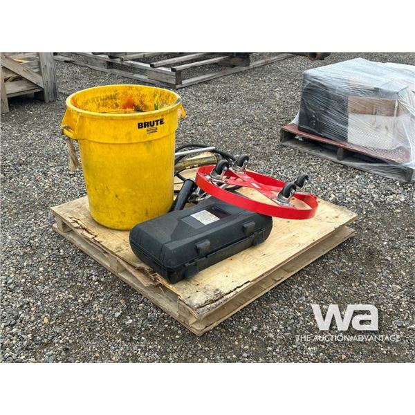 (2) PORTA POWERS, BARREL DOLLY, GREASE GUNS