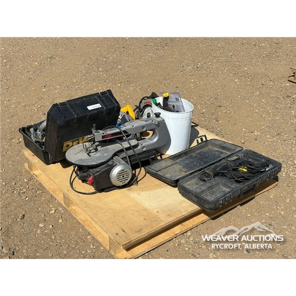 ASSORTED SAWS, SPADE BITS & TOOLS
