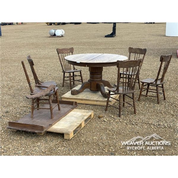 VINTAGE OAK LION CLAW TABLE C/W 6 CHAIRS