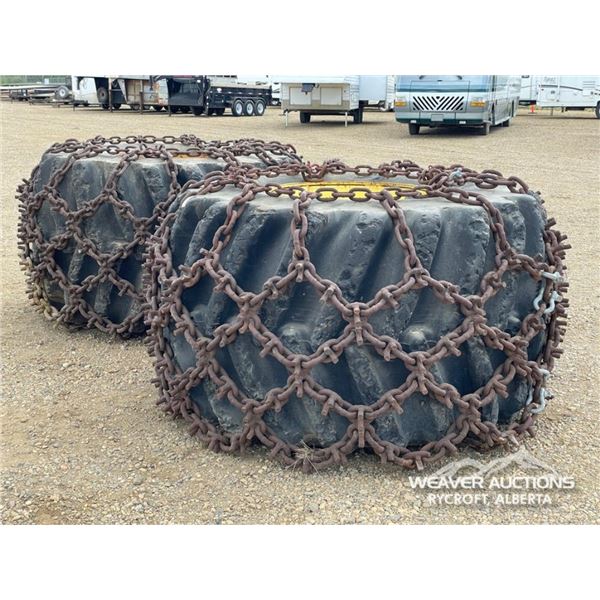 (2) GENERAL DH73X44.00-32 CHAINED SKIDDER TIRES