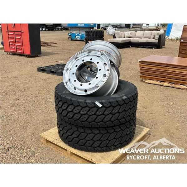 (2) BOTO 385/65R22.5 STEER TIRES W/RIMS