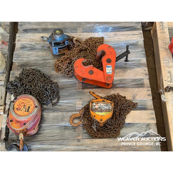 (3) ASSORTED MANUAL CHAIN HOIST & LIFTING CLAMP