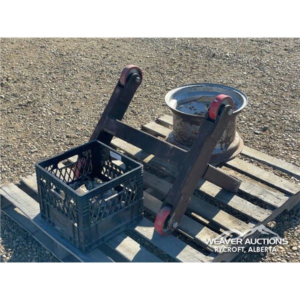 MISC. HYDRAULIC FITTINGS W/RIM & SHOP DOLLY