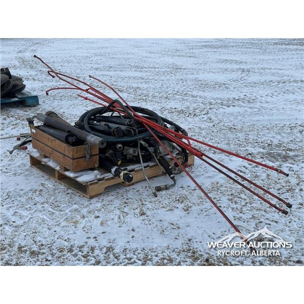 MISC HYDRAULIC RAMS W/MISC HOSES & PARTS