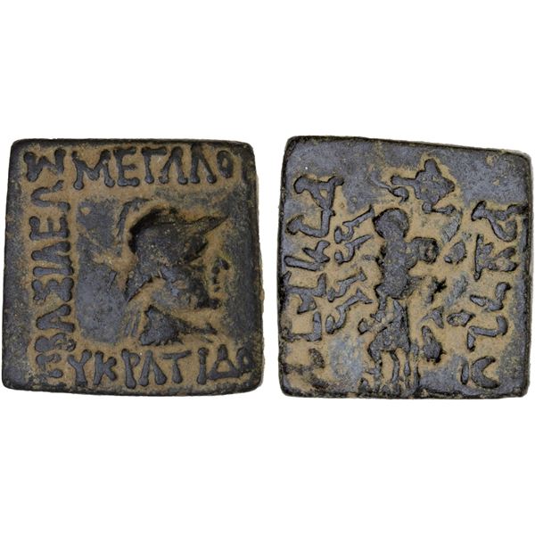 BACTRIA: Eukratides, c. 171-135 BC, AE 1/2 obol (7.59g), bold VF