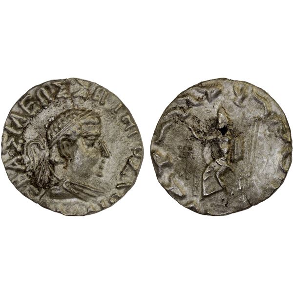BACTRIA: Hermaios, ca. 90-70 BC, BI tetradrachm (8.12g), ca. 50-30 BC, Choice VF