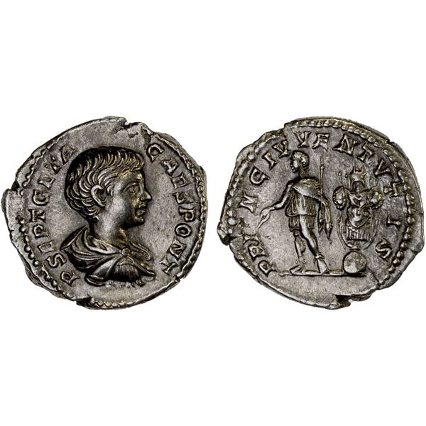ROMAN EMPIRE: Geta, as caesar, 198-209 AD, AR denarius (3.28g), Rome, 200-202 AD, XF