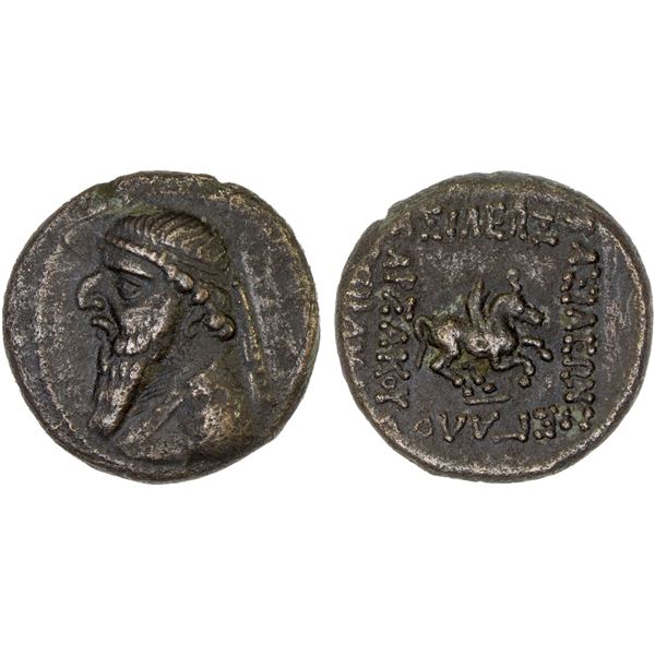 PARTHIAN KINGDOM: Mithradates II, ca. 123-88 BC, AE17 (4.17g), Rhagai, Choice VF
