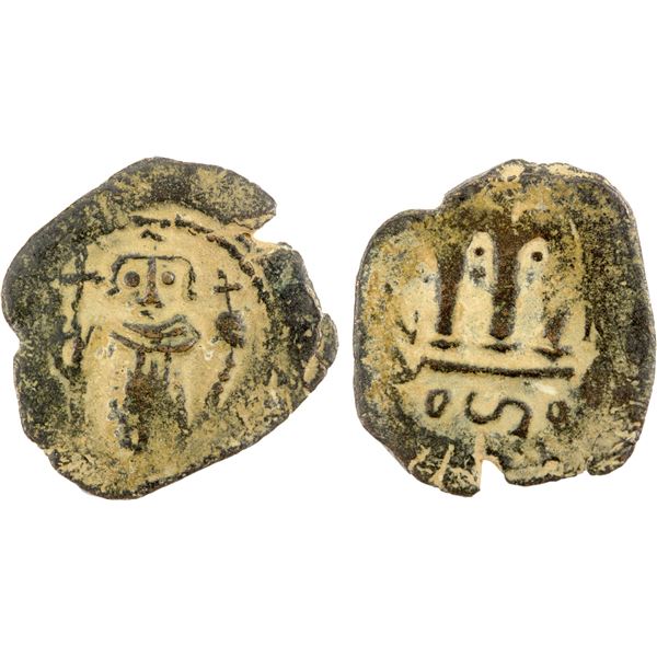 ARAB-BYZANTINE: Standing Emperor, ca. 640-660, AE fals (3.43g), VF