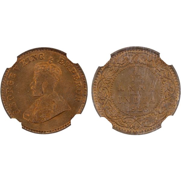 BRITISH INDIA: George V, 1910-1936, AE 1/12 anna, 1926(b), NGC MS67 RB