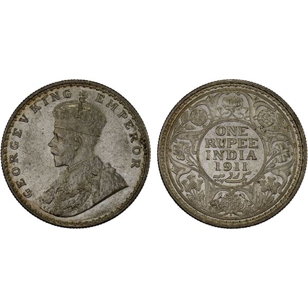 BRITISH INDIA: George V, 1910-1936, AR rupee, 1911(b), Unc