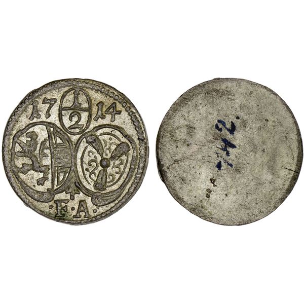 AUSTRIA: SALZBURG: Franz Anton von Harrach, 1709-1727, AR 1/2 kreuzer, 1714, AU