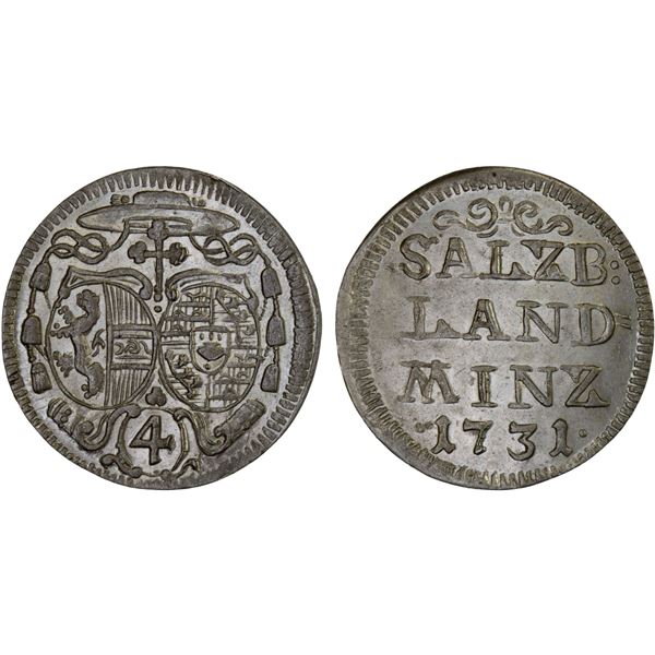 AUSTRIA: SALZBURG: Leopold Anton von Firmian, 1727-1744, AR 4 kreuzer, 1731, Unc
