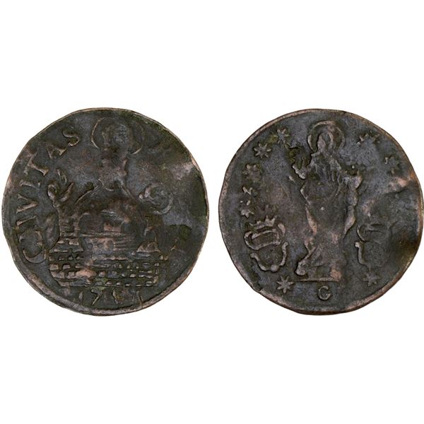 CROATIA: RAGUSA: Republic, AE soldo (1.28g), 1791, VF