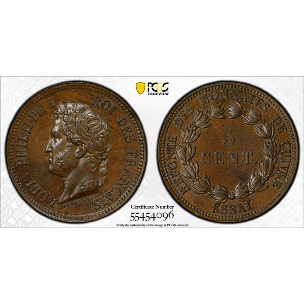 FRANCE: Louis Philippe I, 1830-1848, AE 5 centimes (7.40g), 1840, PCGS Specimen 64BN
