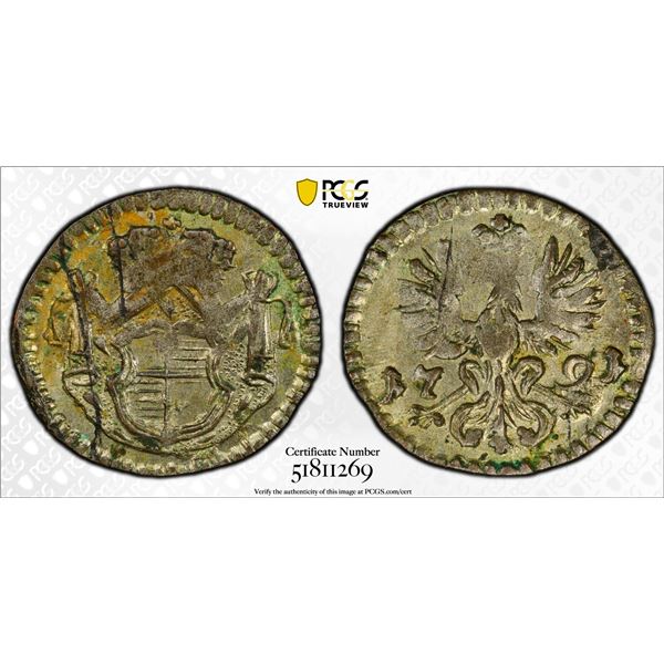 BRANDENBURG-ANSBACH: Karl Alexander, 1757-1791, AR pfennig, 1791, PCGS AU58