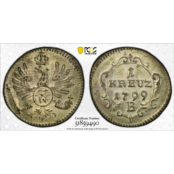 BRANDENBURG-ANSBACH-BAYREUTH: Friedrich Wilhelm III of Prussia, 1797-1805, AR kreuzer, Bayreuth, 179