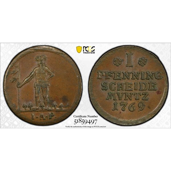 BRUNSWICK-CALENBERG-HANNOVER: Georg III, 1760-1820, AE pfennig, 1769, PCGS MS63 BN