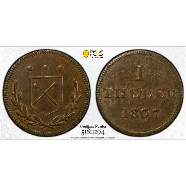 FRANKFURT: Free City, AE theler, 1807, PCGS MS62 BN