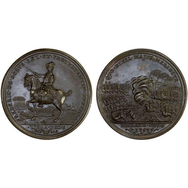 PRUSSIA: Friedrich II (The Great), 1740-1786, AE medal (39.25g), 1757, Unc