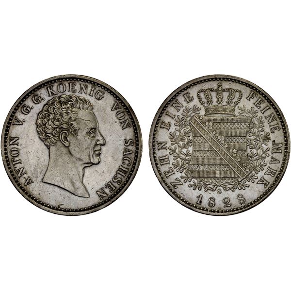 SAXONY: Anton I, 1827-1836, AR thaler, 1828, XF