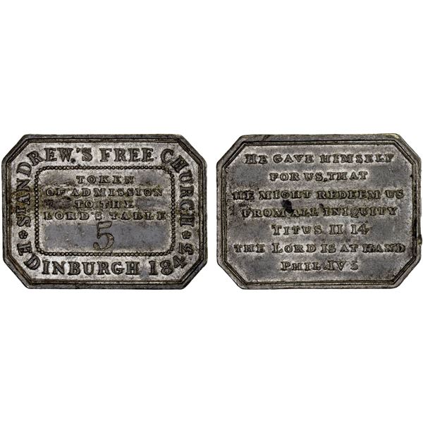 SCOTLAND: token (5.47g), 1843, XF