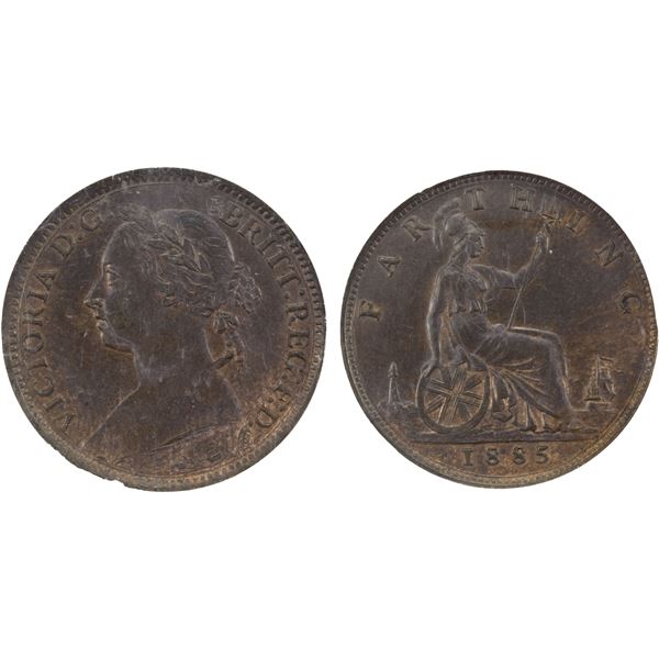 GREAT BRITAIN: Victoria, 1837-1901, AE farthing, 1885, NGC MS64 BN