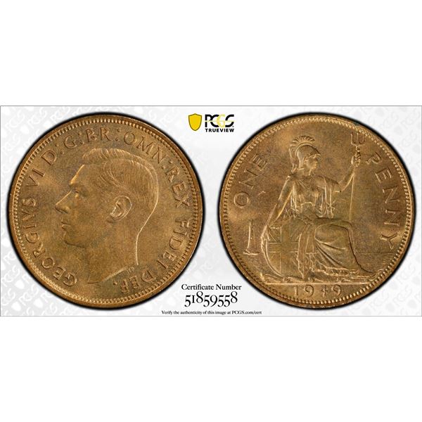 GREAT BRITAIN: George VI, 1936-1952, AE penny, 1949, PCGS MS65 RD