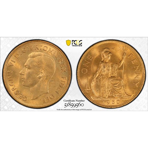 GREAT BRITAIN: George VI, 1936-1952, AE penny, 1950, PCGS MS65 RD