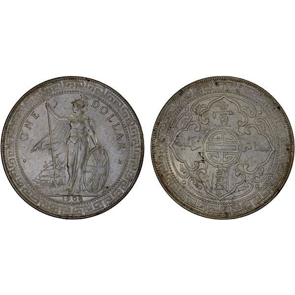 GREAT BRITAIN: AR trade dollar, 1908-B, AU