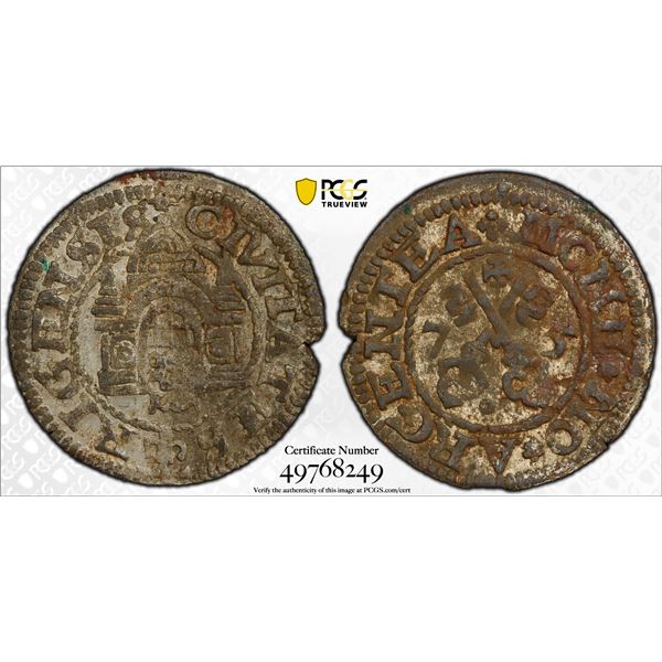 LIVONIAN CONFEDERATION: Free City, AR schilling, Riga, [15]75, PCGS UNC details