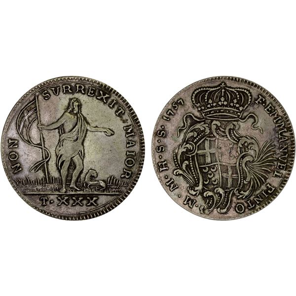 MALTA: Emmanuel Pinto, 1741-1773, AR 30 tari (28.58g), 1757, VF