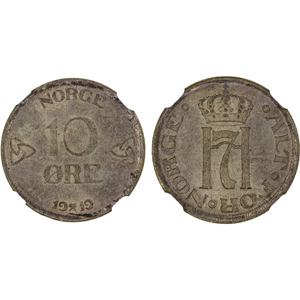 NORWAY: Haakon VII, 1905-1957, AR 10 ore, 1919/7, NGC MS65