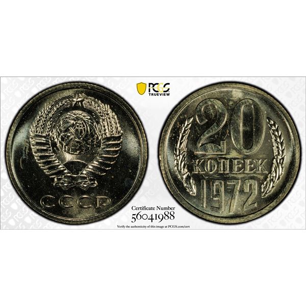 RUSSIA: U.S.S.R.: 20 kopeks, 1972, PCGS ProofLike Unc 64