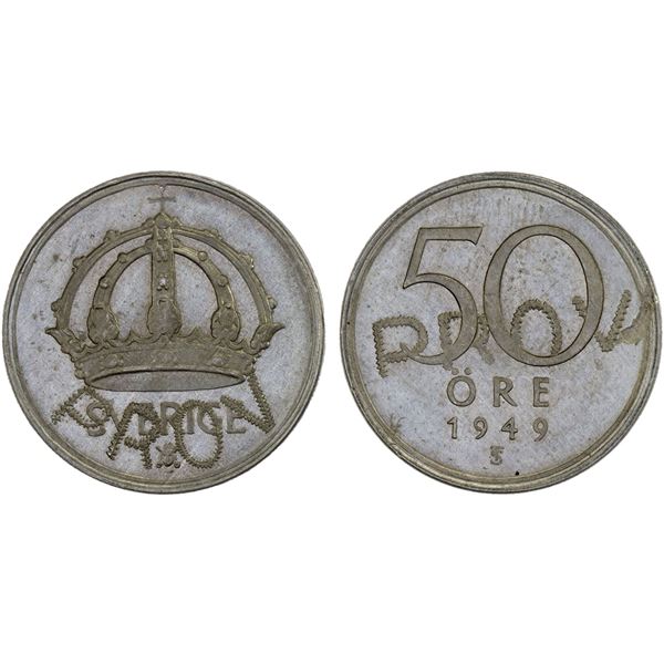 SWEDEN: Gustaf V, 1907-1950, 50 öre, 1949, Unc