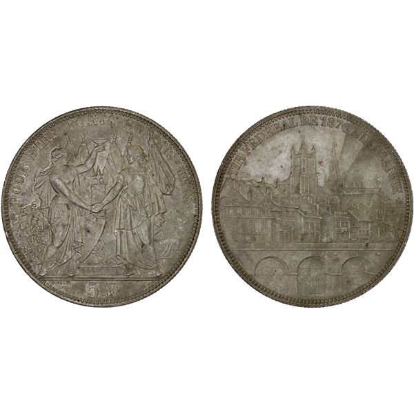 SWITZERLAND: Confederation, AR 5 francs, 1876, AU