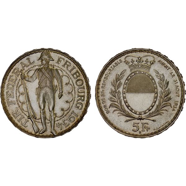 SWITZERLAND: Confederation, AR 5 francs, 1934, Unc