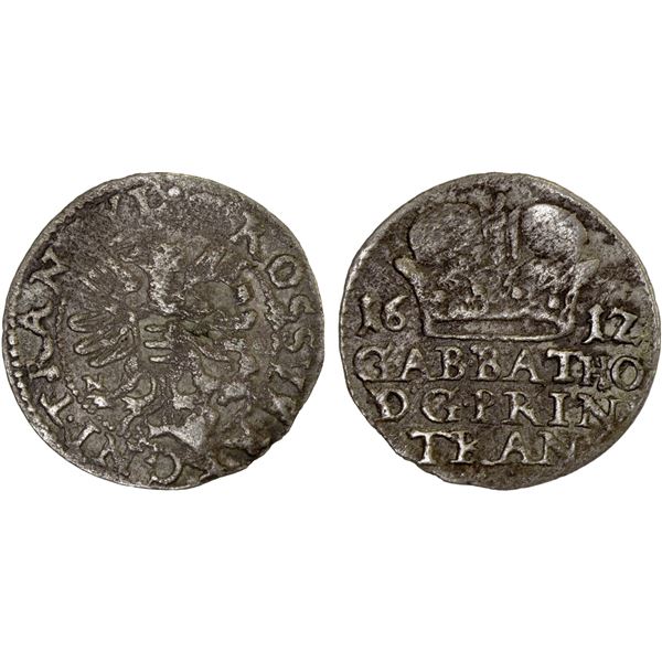 TRANSYLVANIA: Gabriel Báthory, 1608-1613, AR garas / groschen, Nagybánya, 1612, VF