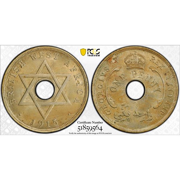 BRITISH WEST AFRICA: George V, 1911-1936, 1 penny, 1915-H, PCGS MS63
