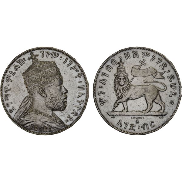 ETHIOPIA: Menelik II, 1889-1913, AR birr, EE1887 (1895), XF
