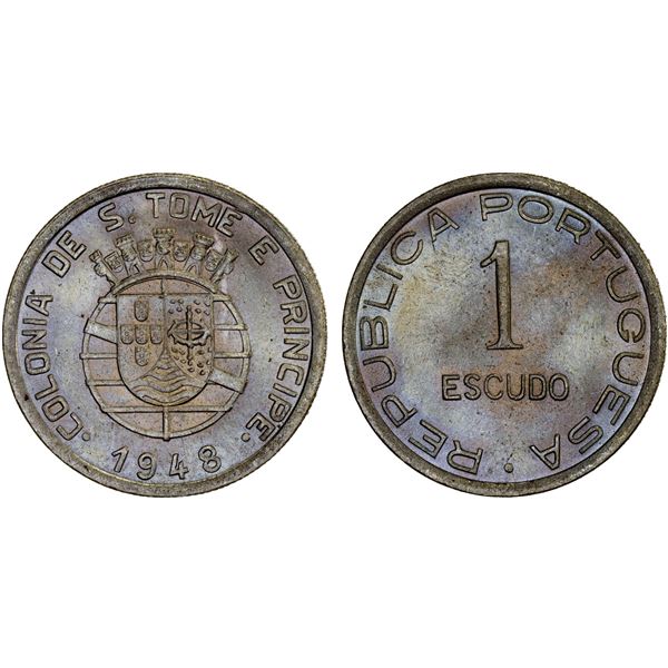 ST. THOMAS & PRINCE: Portuguese Colony, 1 escudo, 1948, Brilliant UNC