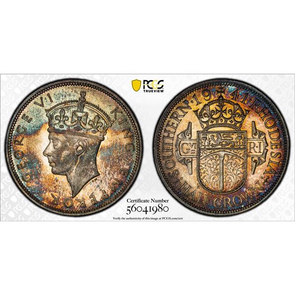 SOUTHERN RHODESIA: George VI, 1936-1952, AR halfcrown, 1941, PCGS AU58