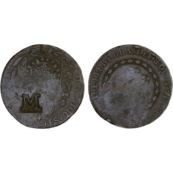 BRAZIL: MARANHAO: Pedro II, 1831-1889, AE 80 réis, ND (1835), XF on VF host
