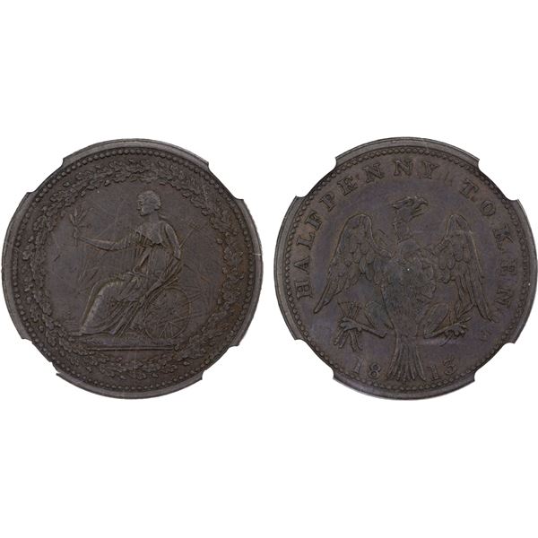 CANADA: LOWER CANADA: AE 1/2 penny token, 1813, NGC AU58 BN