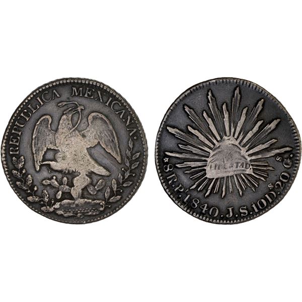 MEXICO: Republic, AR 8 reales (26.54g), 1840-Pi, F-VF