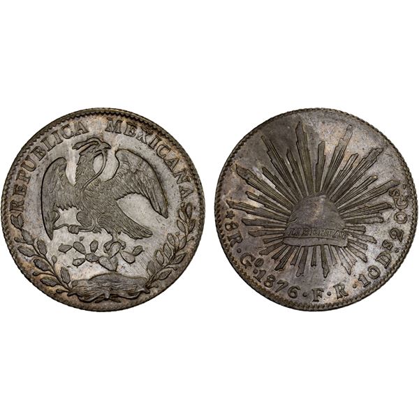 MEXICO: Republic, AR 8 reales (27.08g), 1876-Go, AU