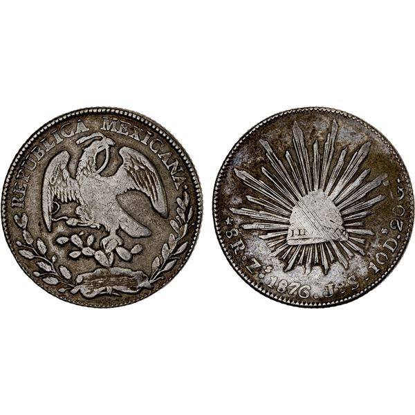 MEXICO: Republic, AR 8 reales (27.09g), 1876-Zs, VF