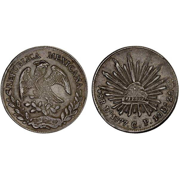 MEXICO: Republic, AR 8 reales (17.39g), 1877-Do, VF-XF
