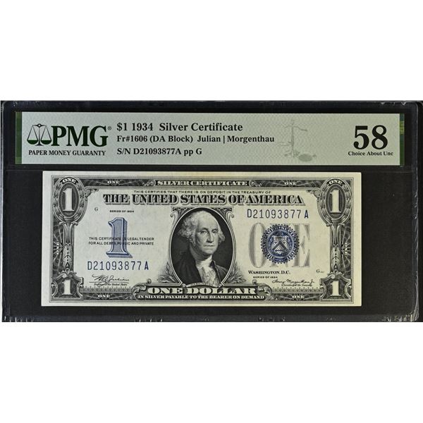 UNITED STATES: 1 dollar, 1934 Silver Certificate, PMG graded AU58